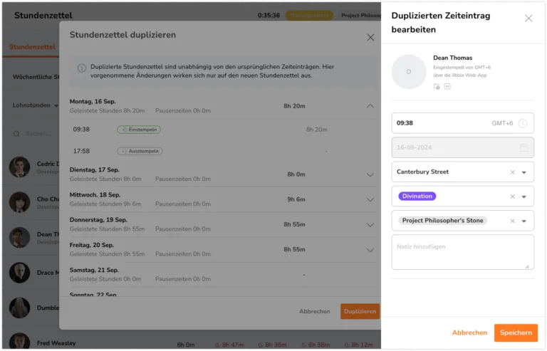 Editing duplicated timesheet for individual entries 